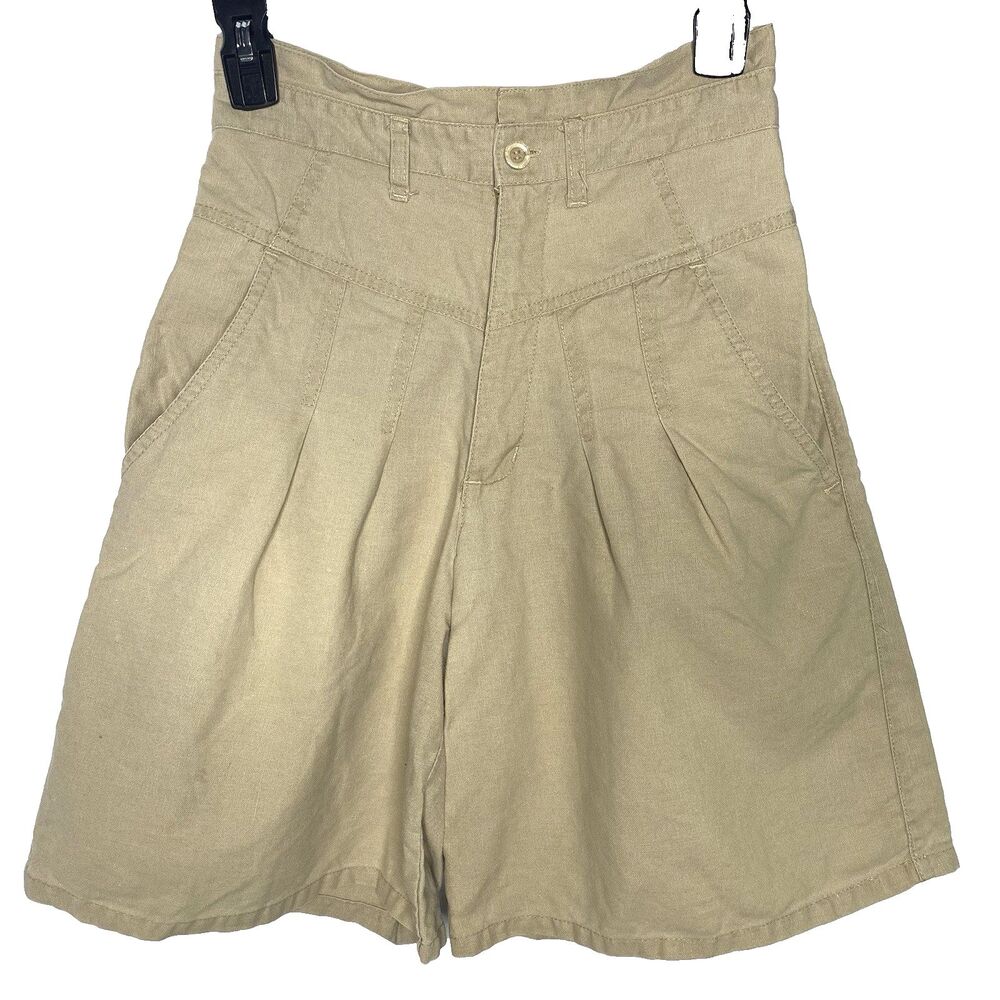Vintage GITANO EXPRESS Shorts Pleated Wide Leg High Rise Mom 80s Women 7 8 Beige